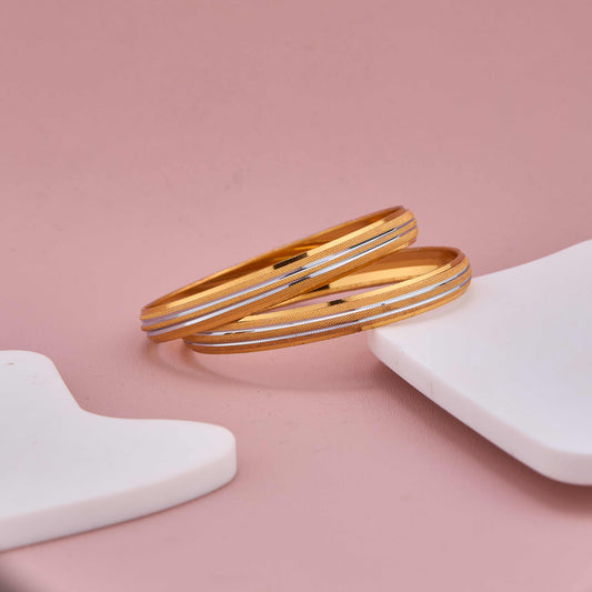 Premium Gold-Plated Bangles with Modern Silver Stripes