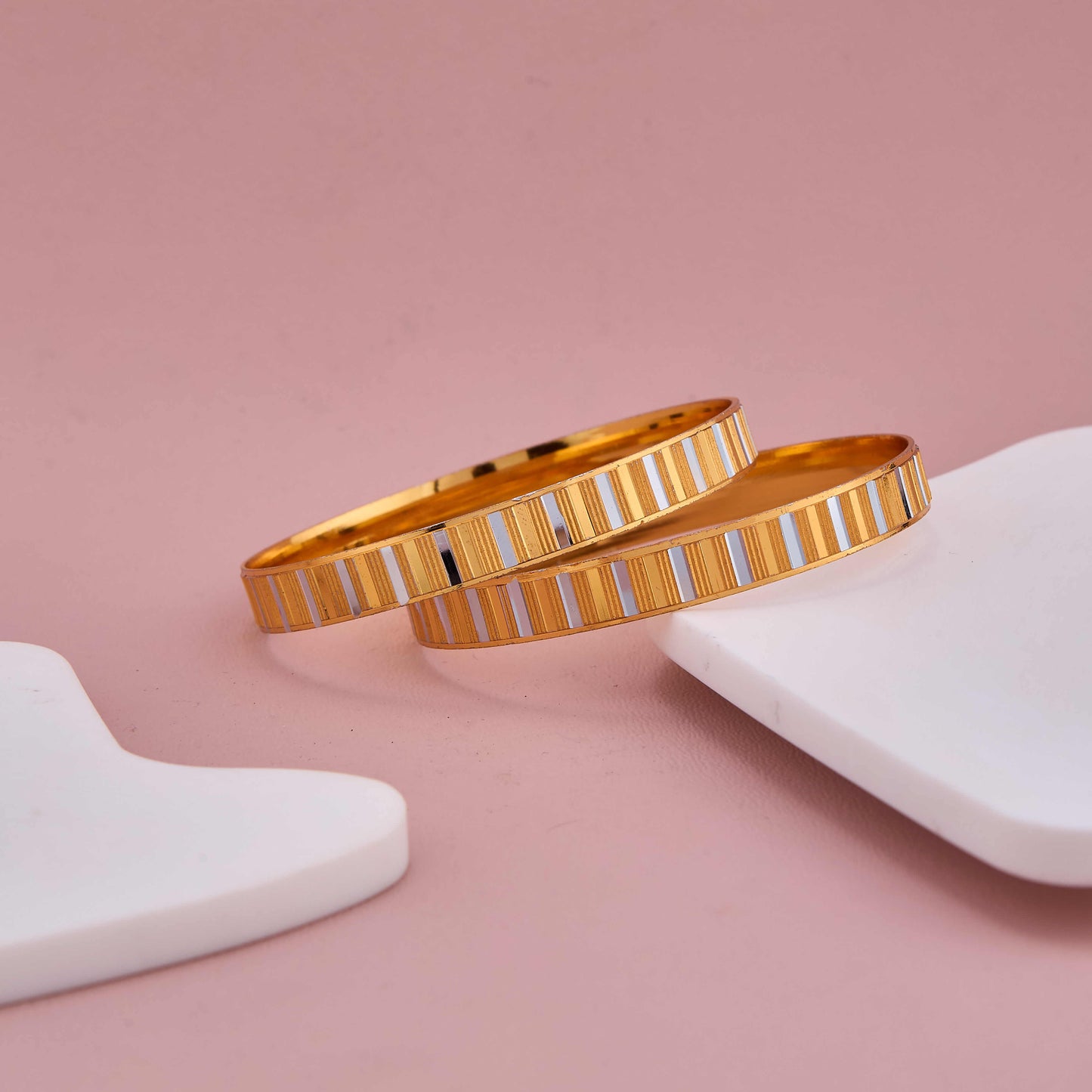 Designer Two-Tone Bangles with Modern Linear Detailing