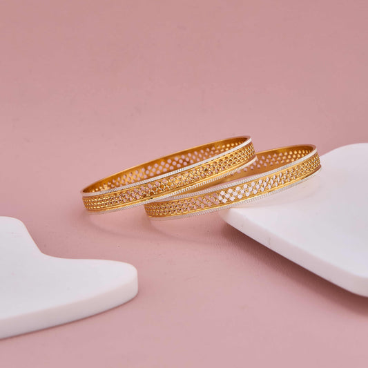 Traditional Gold Bangles Enhanced with Silver-Toned Borders
