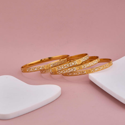 Artistic Gold and White Engraved Bangles