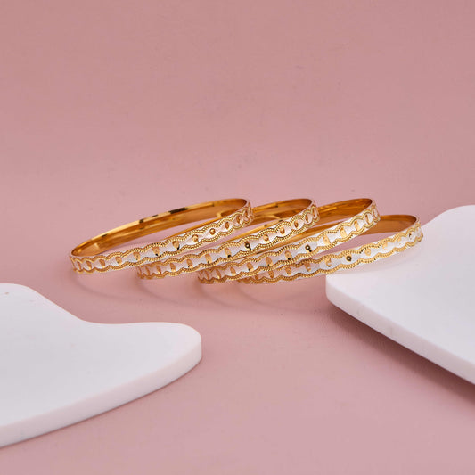 Gold and White Wavy Loop Design Bangles