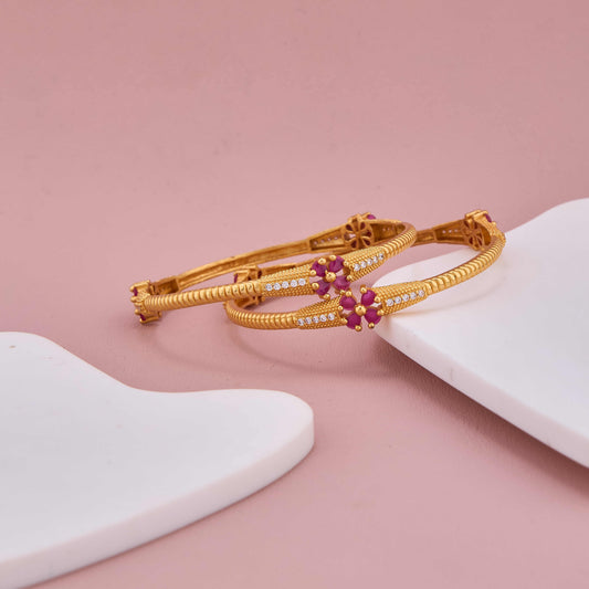Timeless Glow Bangles with Ruby-Tone Flowers and Sparkle