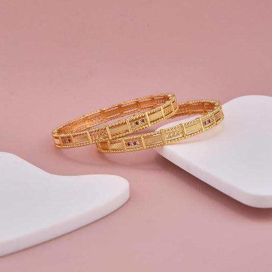 Classic Tradition Bangles with Golden Texture and Stone Highlights