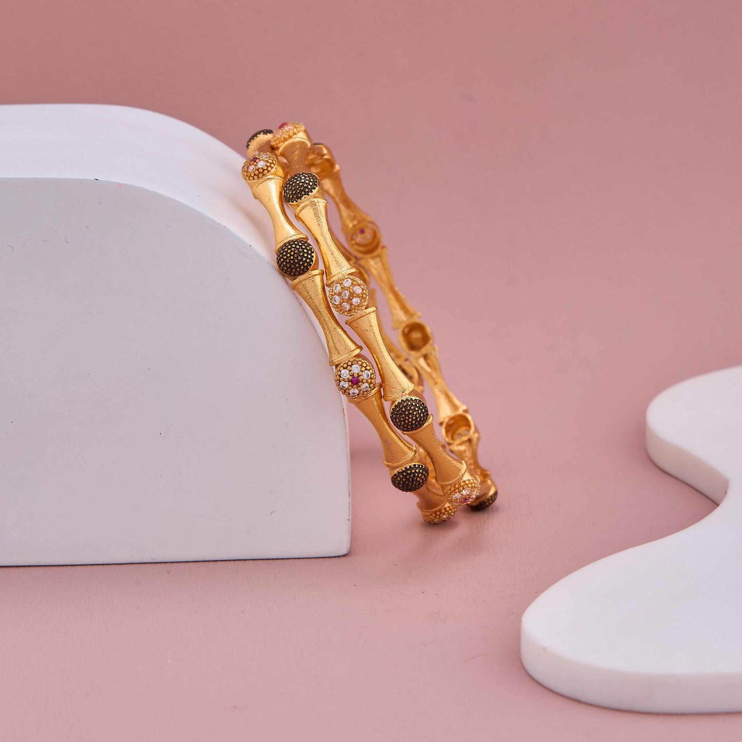 Graceful Glow Gold-Plated Bangle Pair with Sparkling Stone Touch