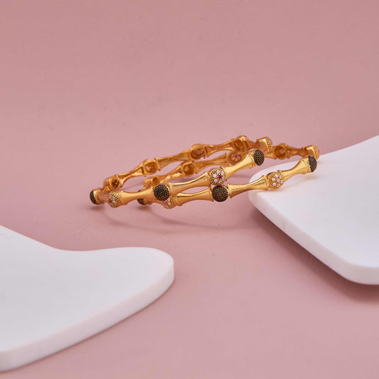 Graceful Glow Gold-Plated Bangle Pair with Sparkling Stone Touch