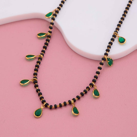 Emerald Teardrop Charm Gold Plated Mangalsutra