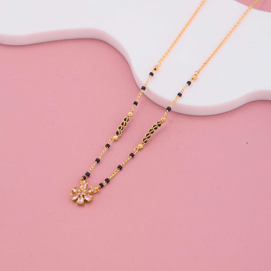 Twinkling Flower Charm Black Bead Mangalsutra