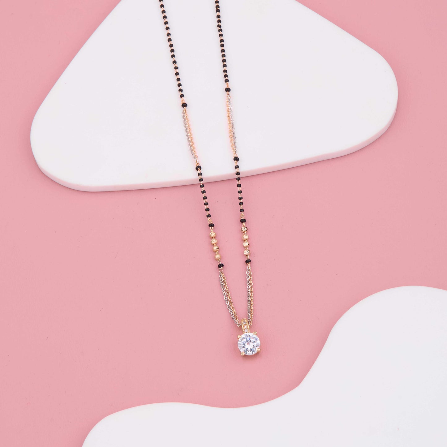 Sparkling Solitaire American Diamond Dual Strand Mangalsutra