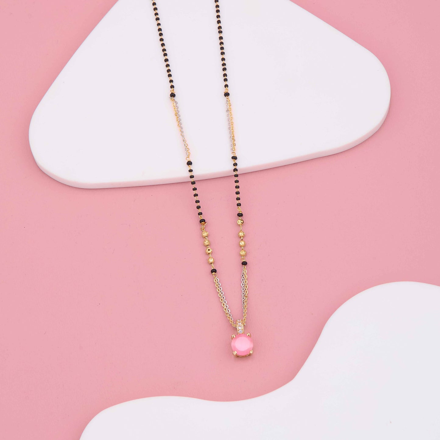Sophisticated Pastel Pink American Diamond Mangalsutra
