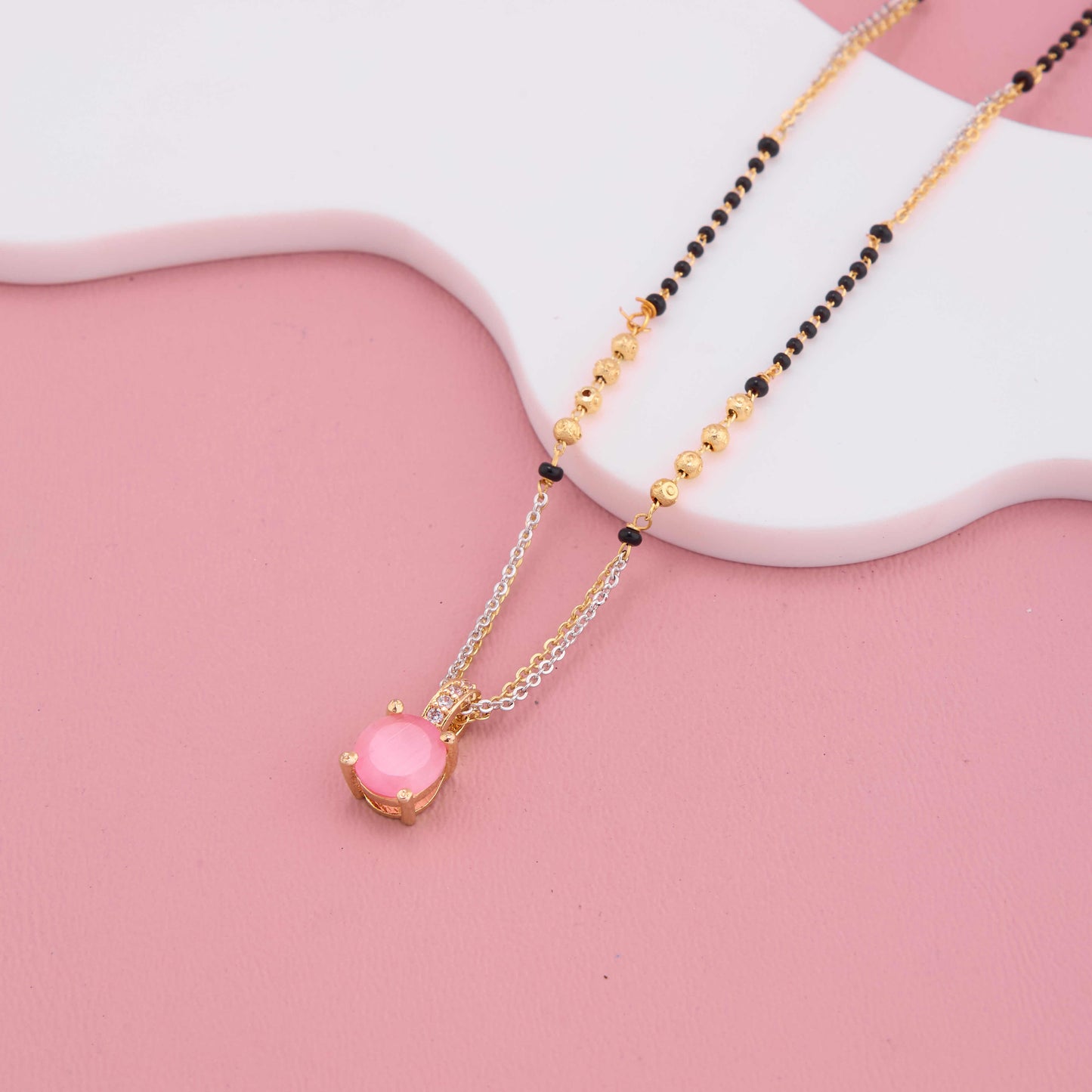 Sophisticated Pastel Pink American Diamond Mangalsutra