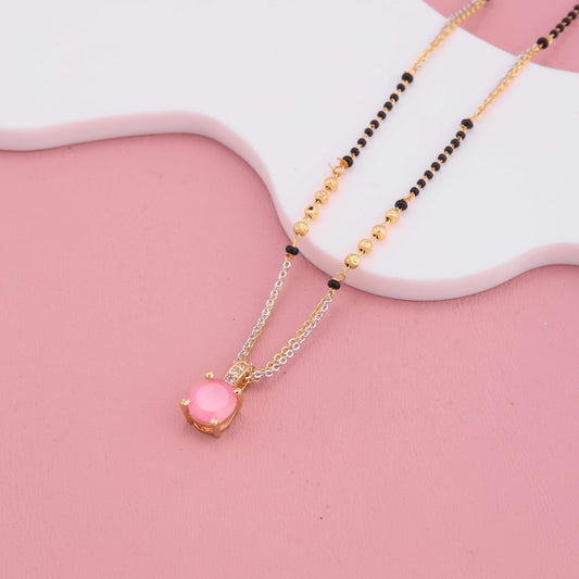 Sophisticated Pastel Pink American Diamond Mangalsutra