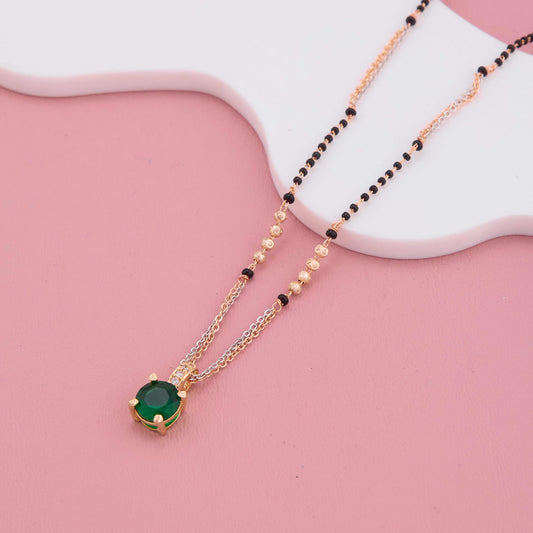 Glamorous Rosegold Plated Mangalsutra with Green Diamond
