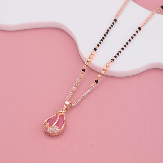 Modern Pastel Pink Stone Mangalsutra with American Diamond Halo