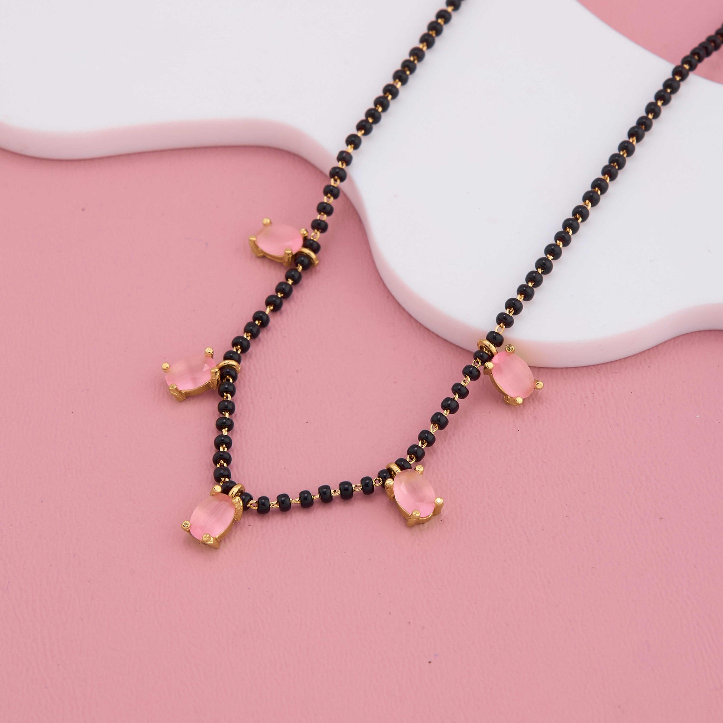 Graceful Mangalsutra with Pink American Diamond Accents