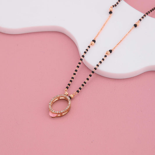 Classic Oval Diamond Mangalsutra with Pastel Pink Drop