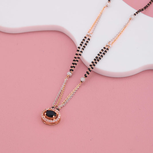 Black Stone Halo Pendant Mangalsutra in Rosegold & Silver Strands