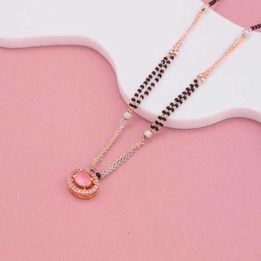 Elegant Pink Center Stone Mangalsutra with Silver & Rosegold Strands