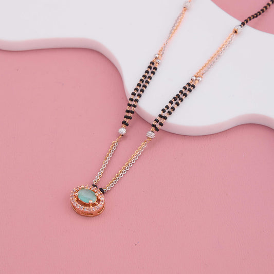 Modern Charm Blue Center Stone Mangalsutra in Silver & Rosegold Strands