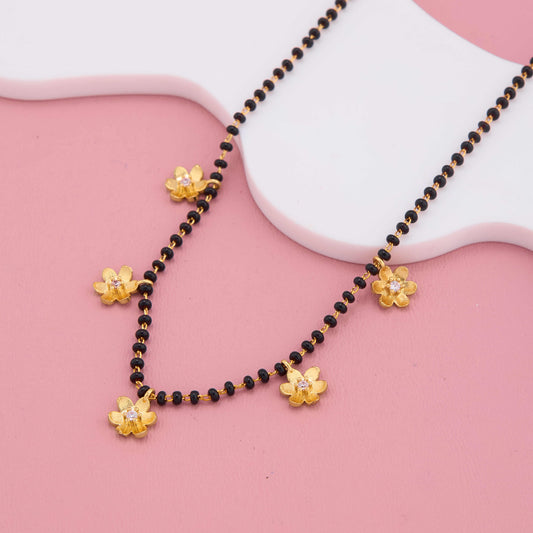 Stylish Gold Plated Mangalsutra with Sparkling Floral Design