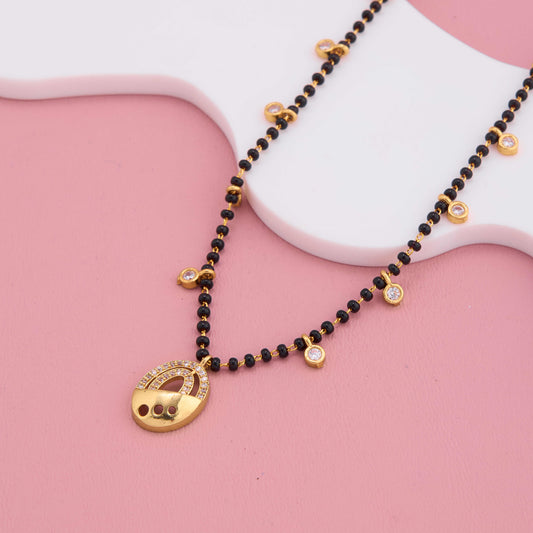 Classic Oval Pendant Gold Plated Mangalsutra with Stones