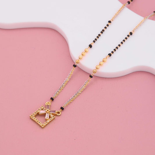 Graceful Square Frame Pendant Mangalsutra with Sparkle