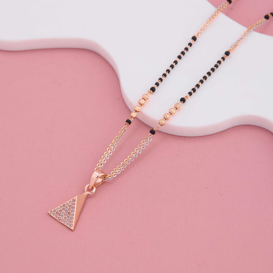 Modern Rose Gold Plated Mangalsutra with American Diamonds