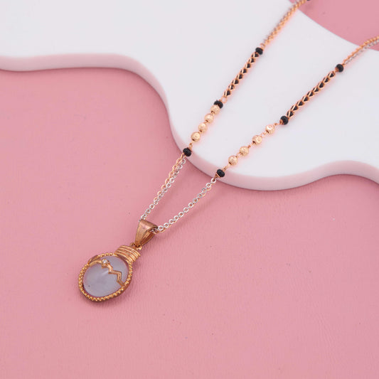 Delicate Rose Gold Mangalsutra with Stone-Studded Pendant