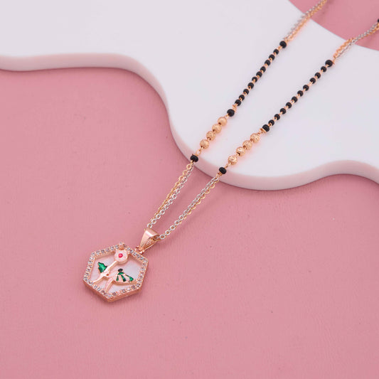 Stylish Hexagon Floral Design Meenakari Rose Gold Plated Mangalsutra