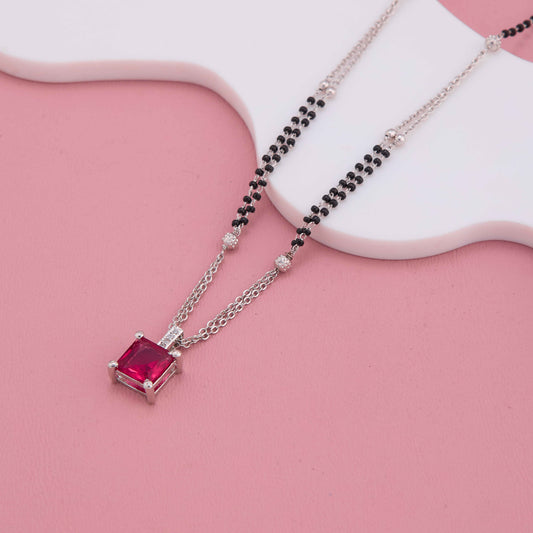 Chic Silver Plated Mangalsutra with Square Red Stone