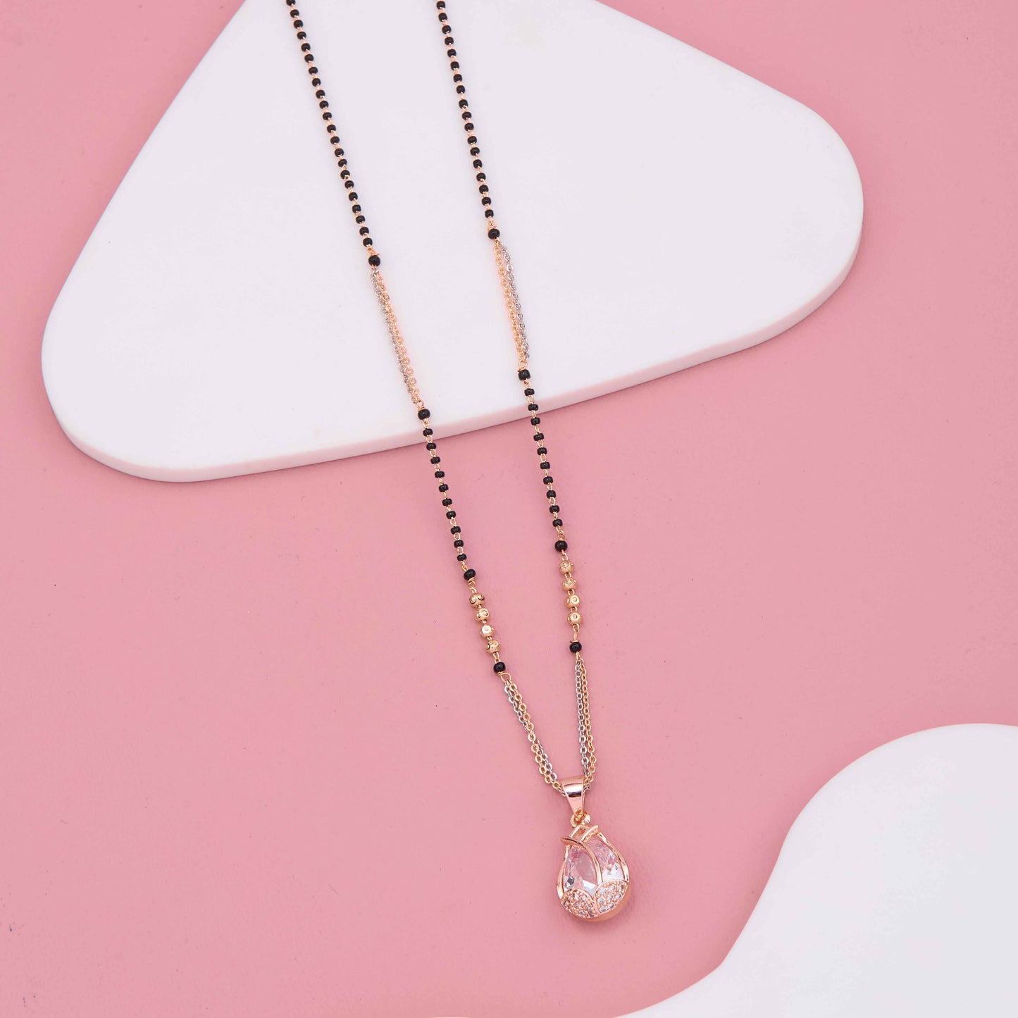 Rose Gold Plated Mangalsutra with Teardrop Diamond Pendant