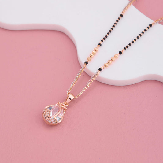 Rose Gold Plated Mangalsutra with Teardrop Diamond Pendant