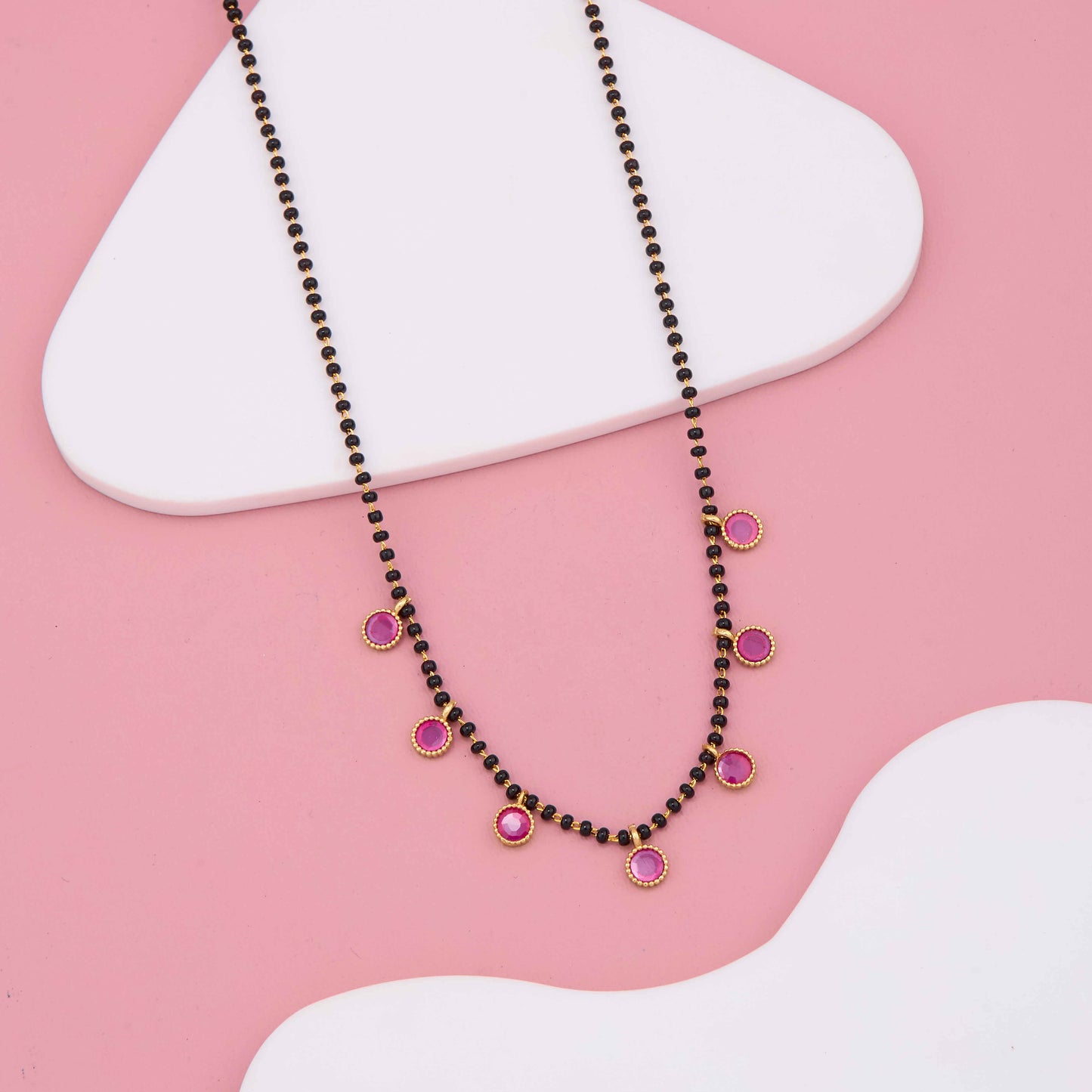 Charming Red Stone Embedded Gold Plated Mangalsutra