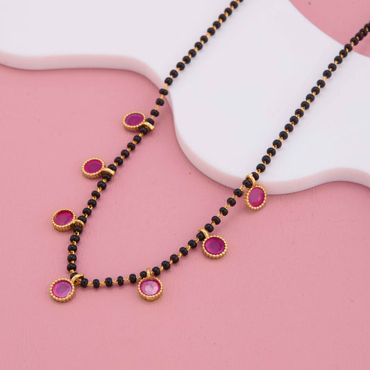 Charming Red Stone Embedded Gold Plated Mangalsutra