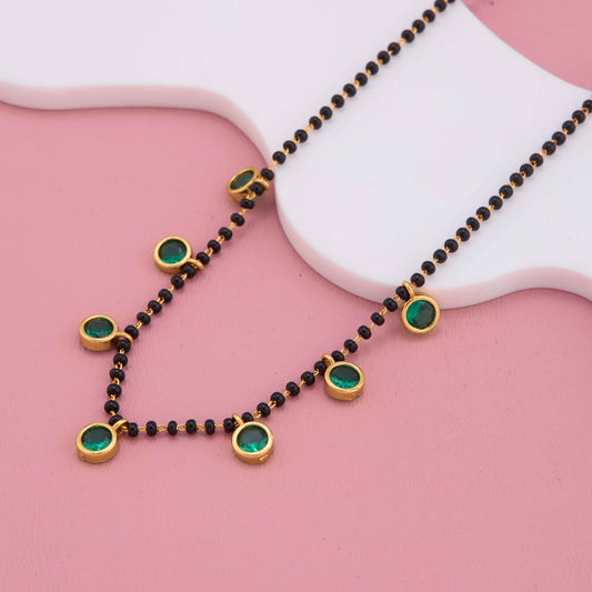 Charming Green Stone Embedded Gold Mangalsutra