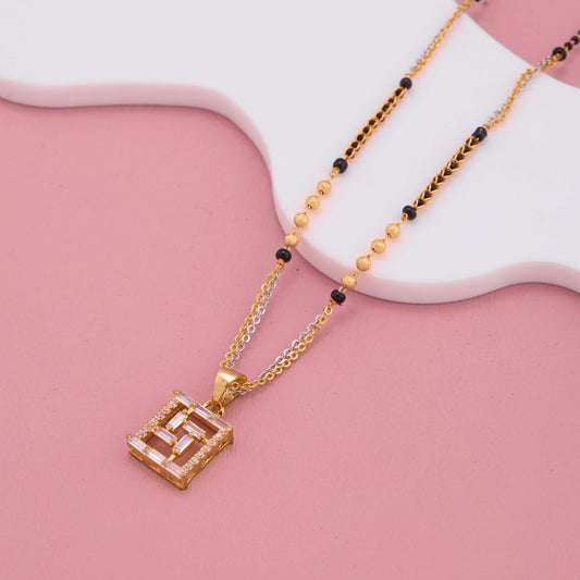 Modern Dual Chain Mangalsutra with Sparkling Square Design