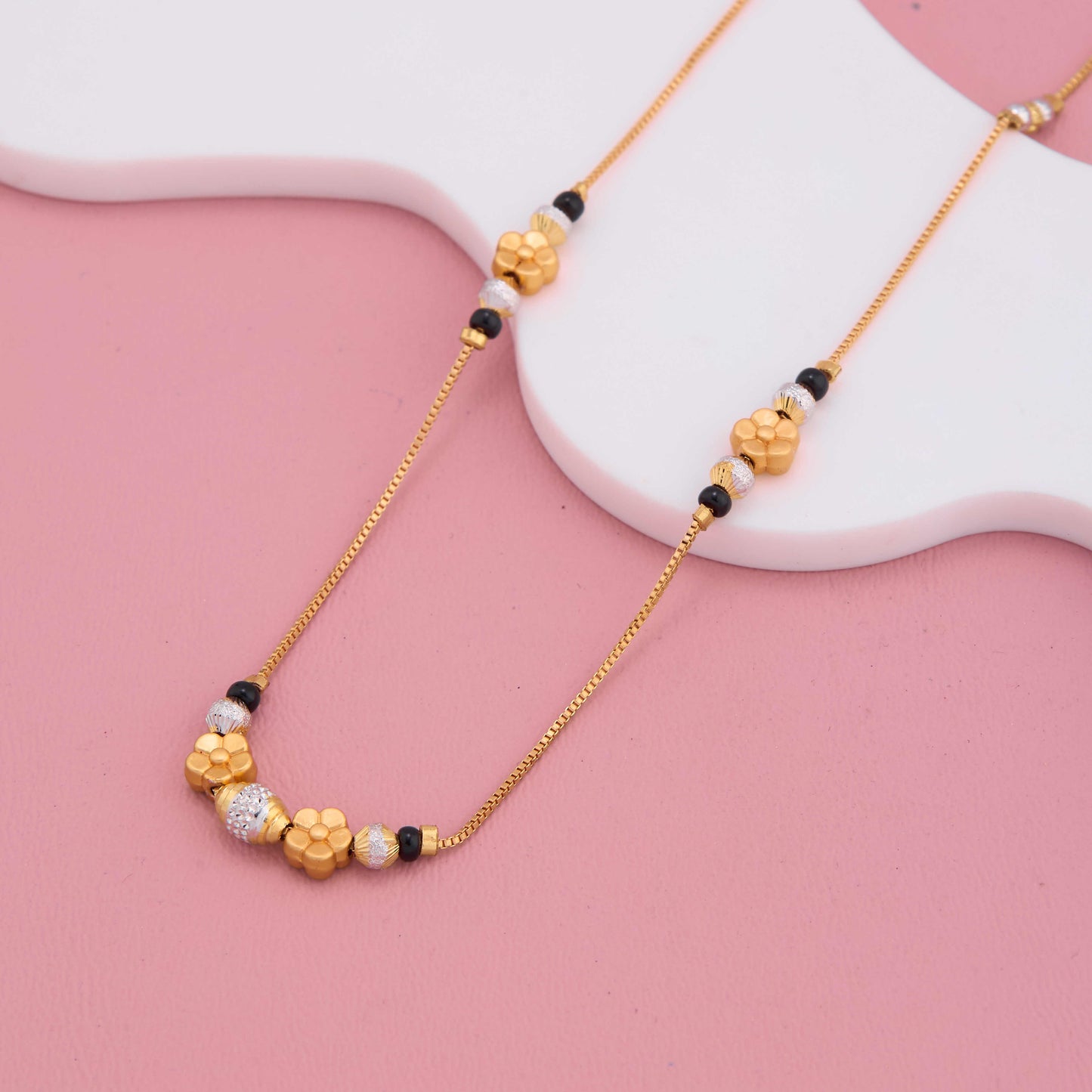Elegant Gold Plated Mangalsutra with Floral Charm Beads
