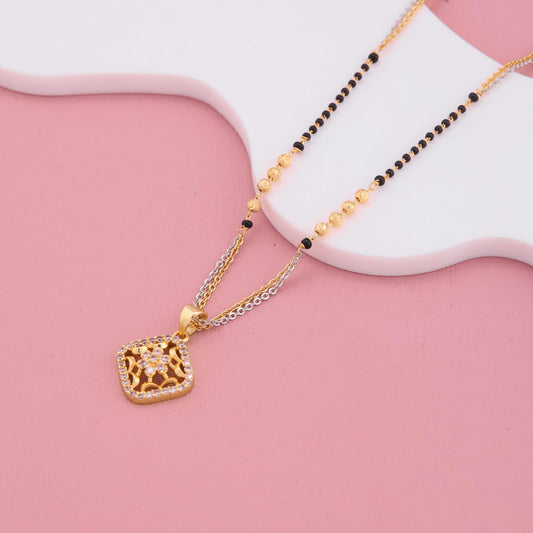 Cutwork Elegance American Diamond Gold Mangalsutra
