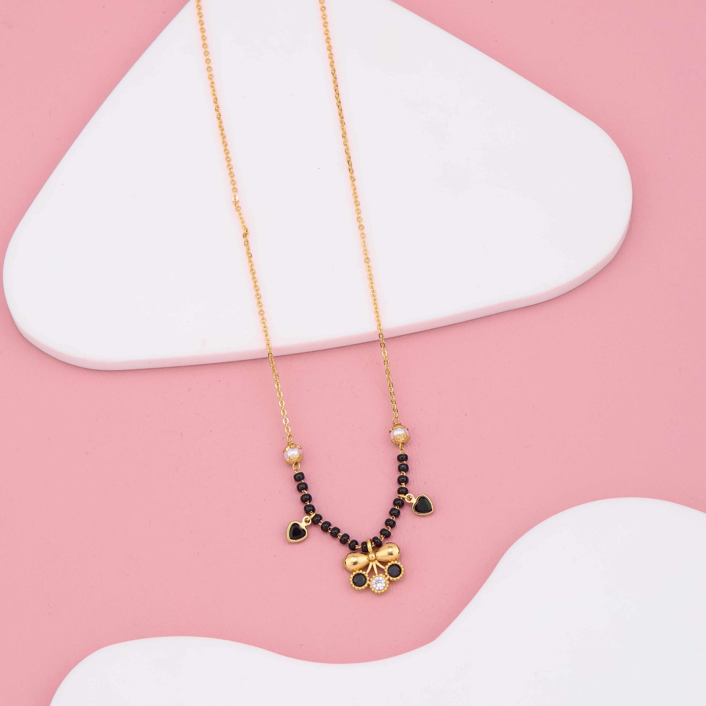 Graceful Gold Plated Mangalsutra with Black and White Stones