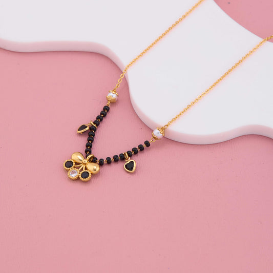 Graceful Gold Plated Mangalsutra with Black and White Stones