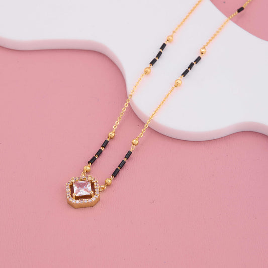 Graceful Gold Plated Mangalsutra with American Diamonds Square Pendant