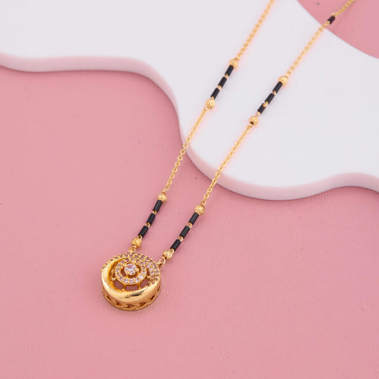 Modern Circular Pendant Mangalsutra with Gold Plating and Diamonds