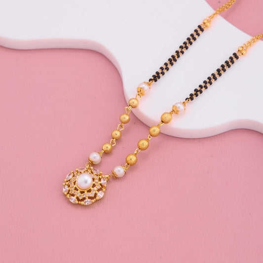 Classic Gold Plated Mangalsutra with Radiant Pearl Center
