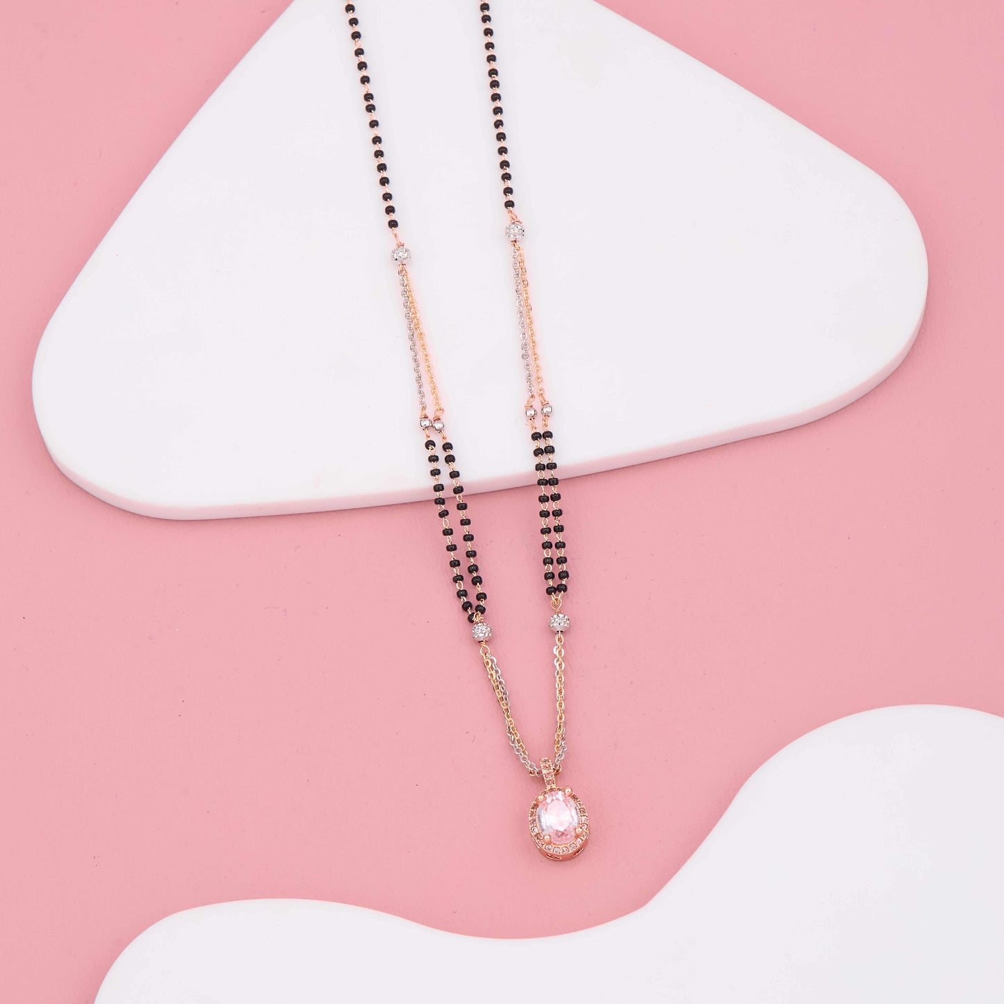 Modern Rose Gold & Silver Mangalsutra with AD Stones