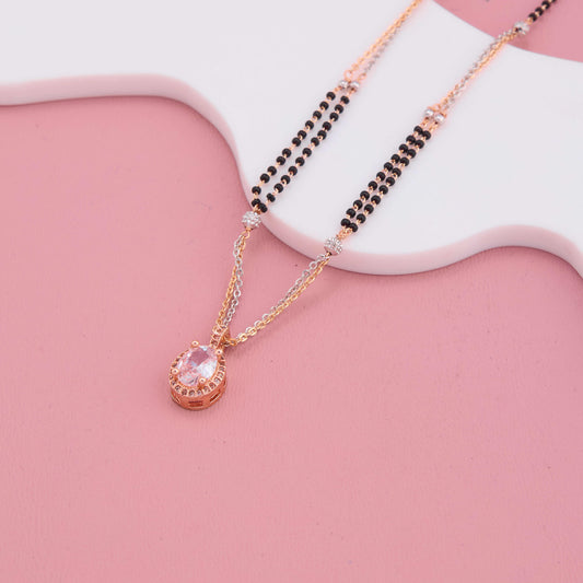 Modern Rose Gold & Silver Mangalsutra with AD Stones