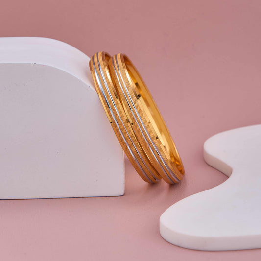 Premium Gold-Plated Bangles with Modern Silver Stripes