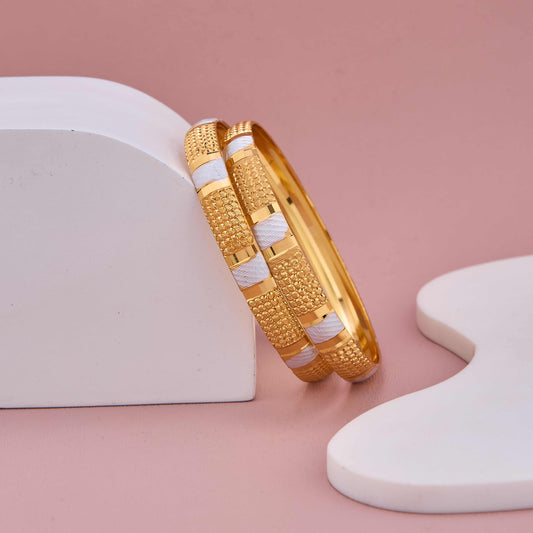 Classic Textured Gold Bangles with Silver Touch