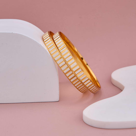 Premium Gold Bangles Featuring White Stripe Detailing