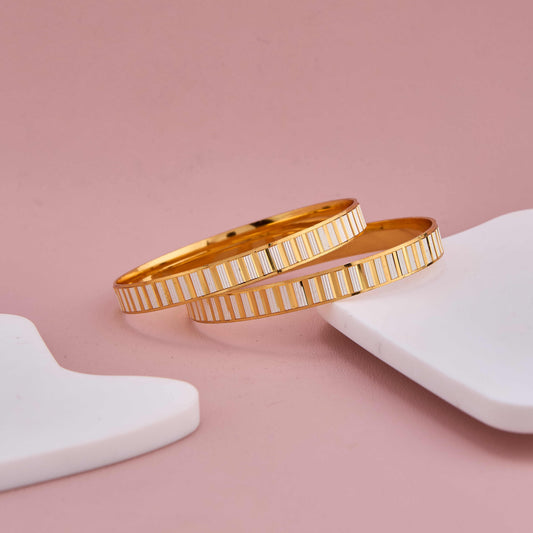 Premium Gold Bangles Featuring White Stripe Detailing