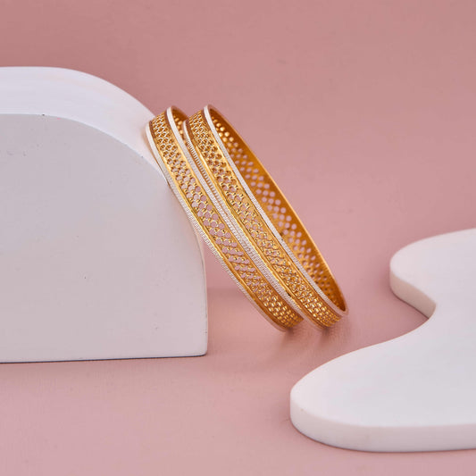 Traditional Gold Bangles Enhanced with Silver-Toned Borders