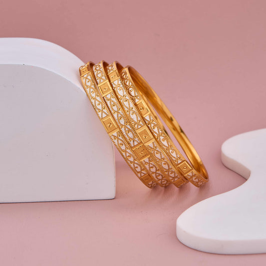 Artistic Gold and White Engraved Bangles